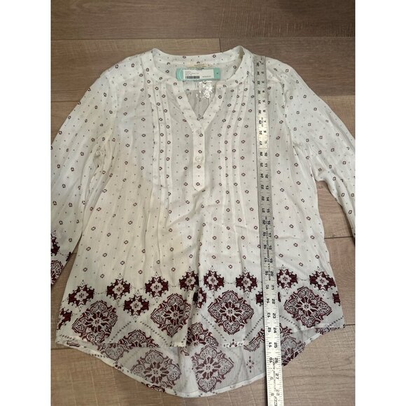 Fun2Fun White Kearney Henley Top M With Burgundy Pattern Boho Style Lightweight - Picture 4 of 6